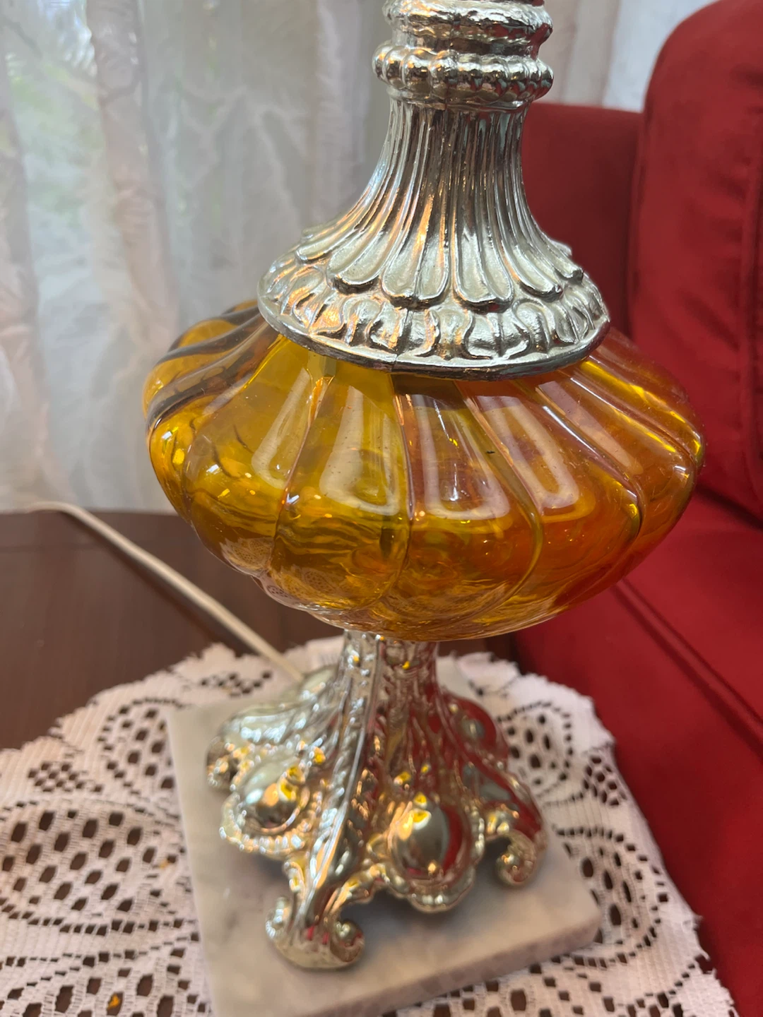 Pair of Vintage Amber Glass Table Lamps - photo 5