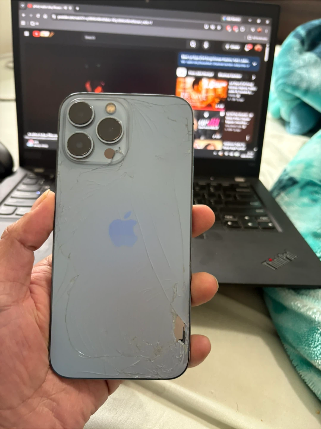 iPhone 13 Pro Max Sierra Blue – Works, Cracked Front & Back - photo 3