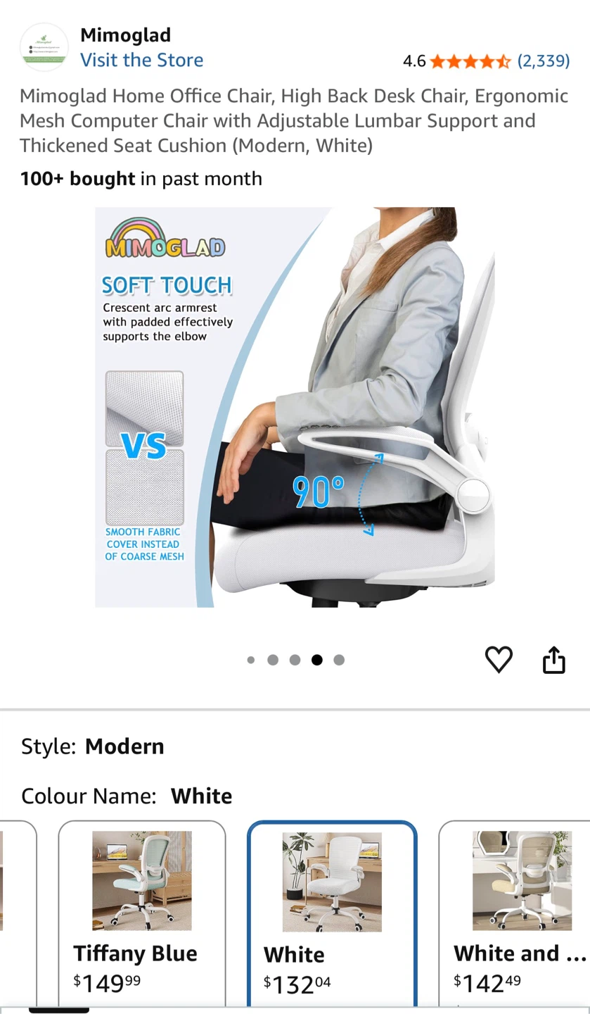 Mimoglad Ergonomic White Home Office Chair- brand new