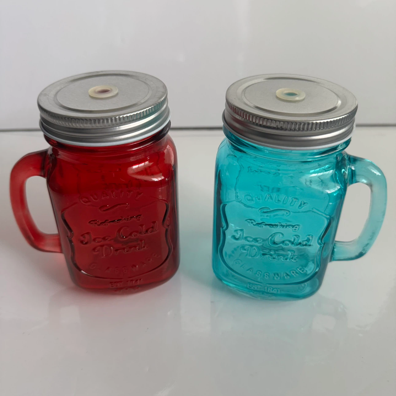 Set of 2 Mason Jar Drinking Glasses NO STRAW NEVER USED