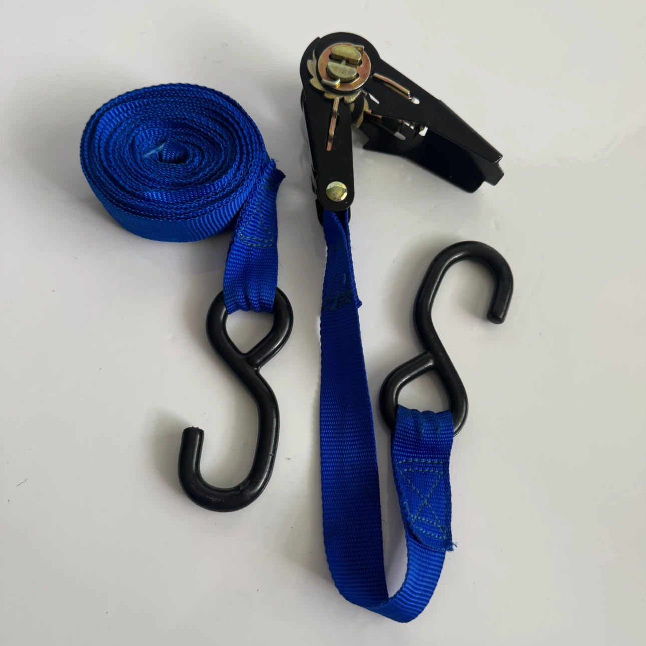 Blue Ratchet Tie Down Straps with S Hooks