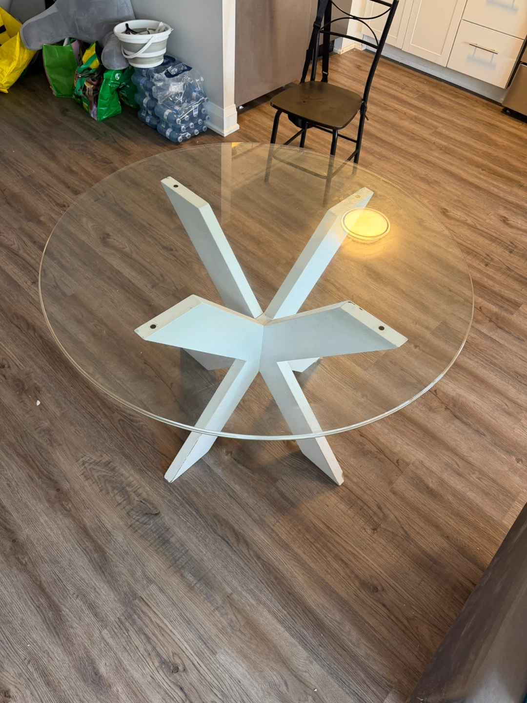 Glass Top Dining Table with White Base