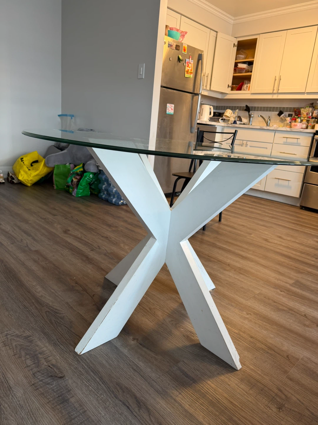 Glass Top Dining Table with White Base - photo 2