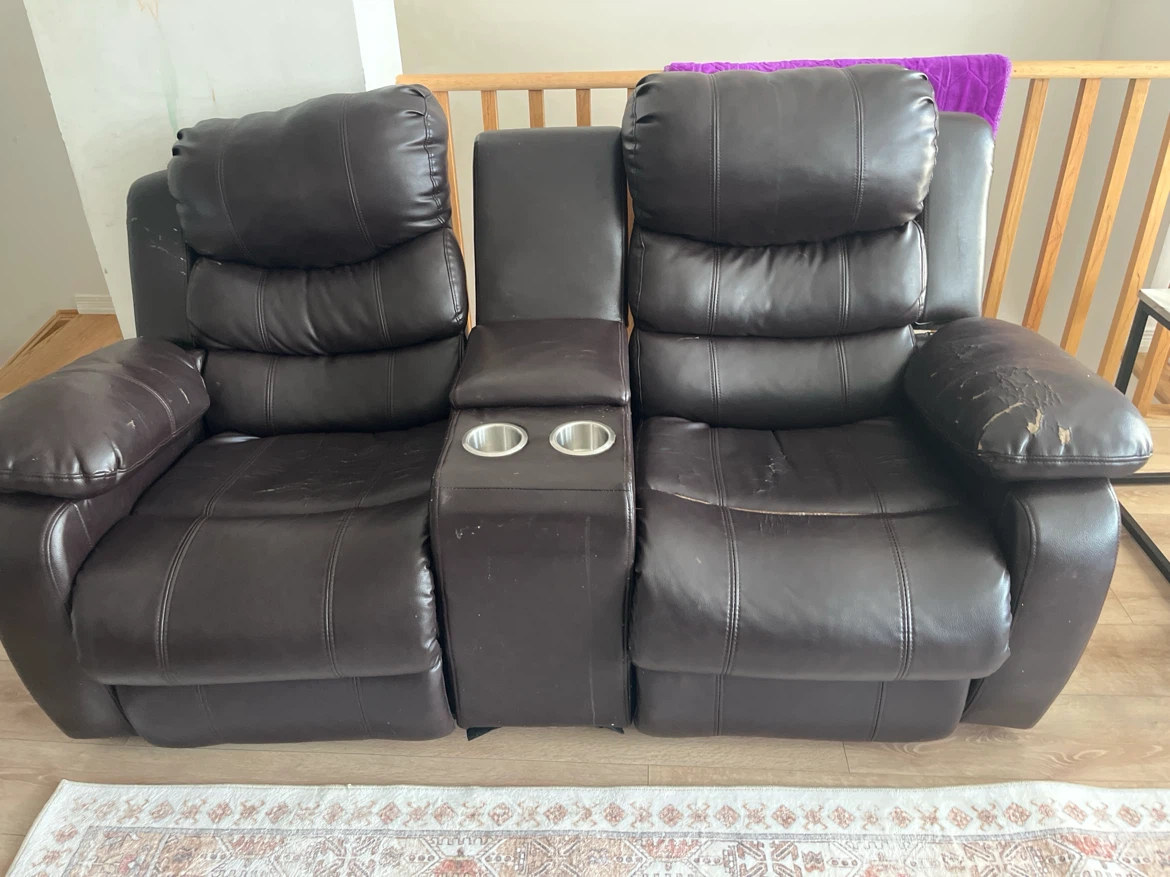 Dark Brown Faux Leather Reclining Loveseat