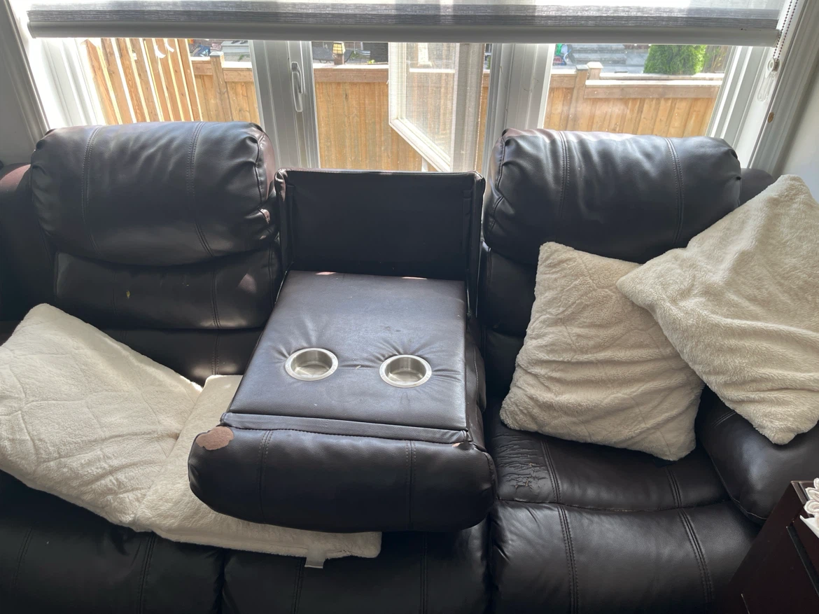 Dark Brown Faux Leather Reclining Loveseat - photo 3