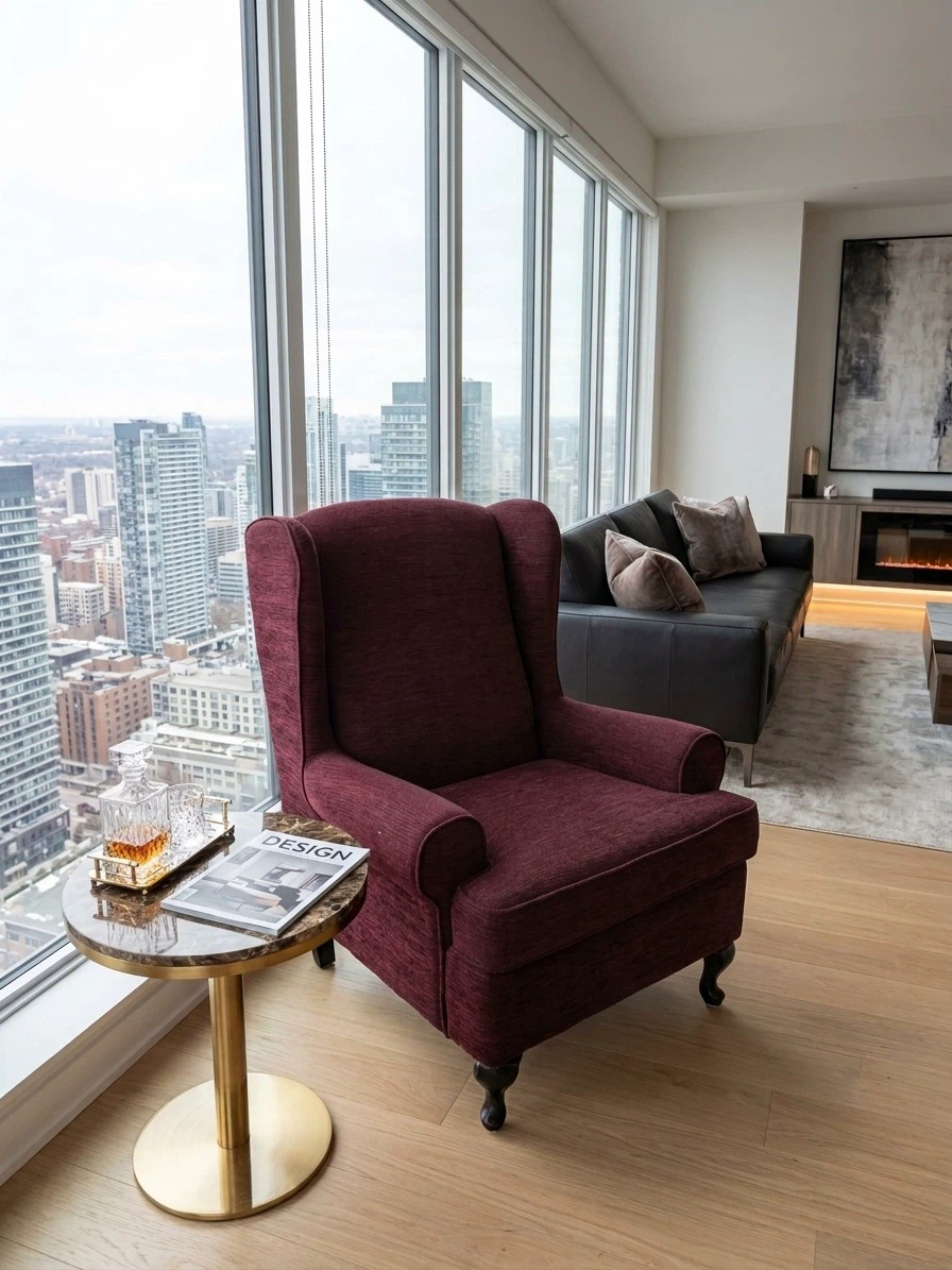 Maroon Wingback Accent Chair