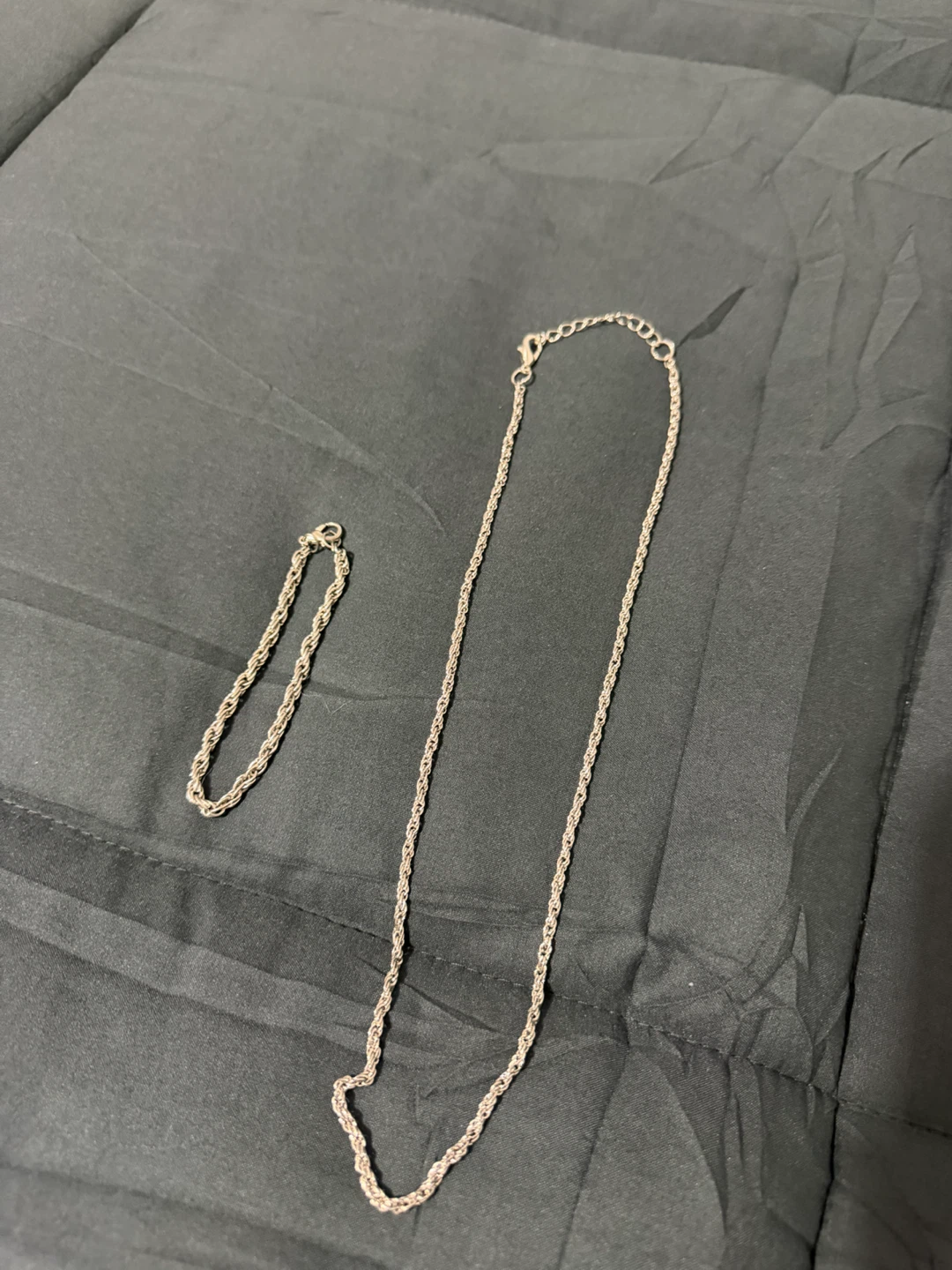 Silver-Tone Rope Chain Necklace and Bracelet Set