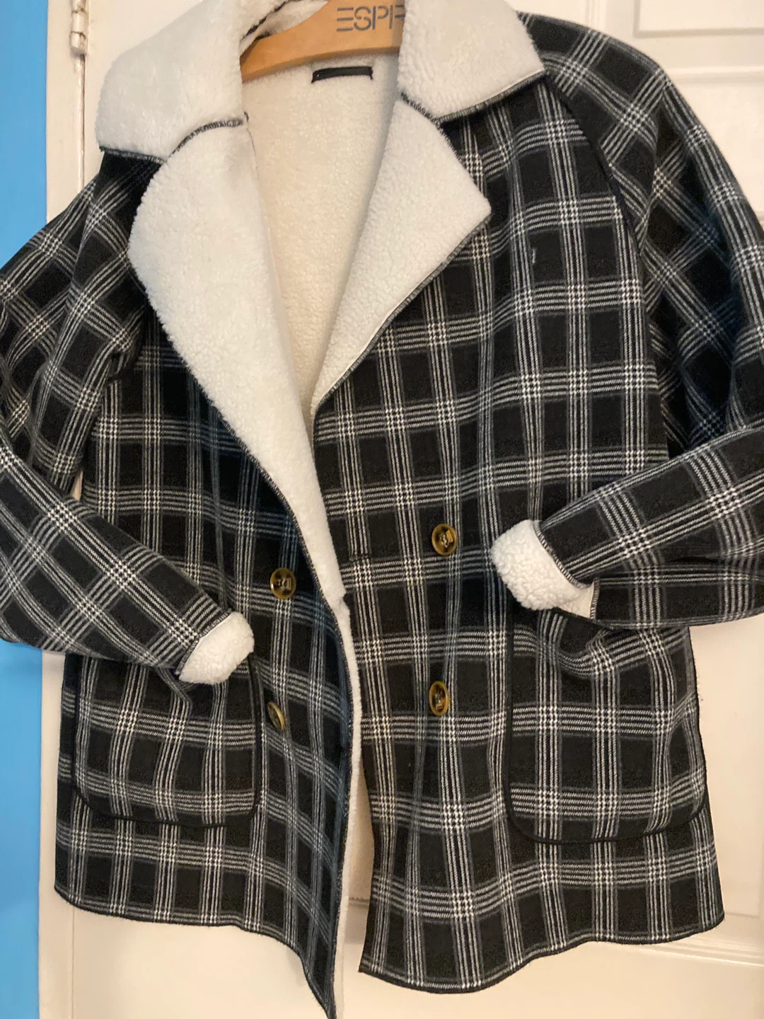 Esprit Plaid Coat with Sherpa Lining - photo 2
