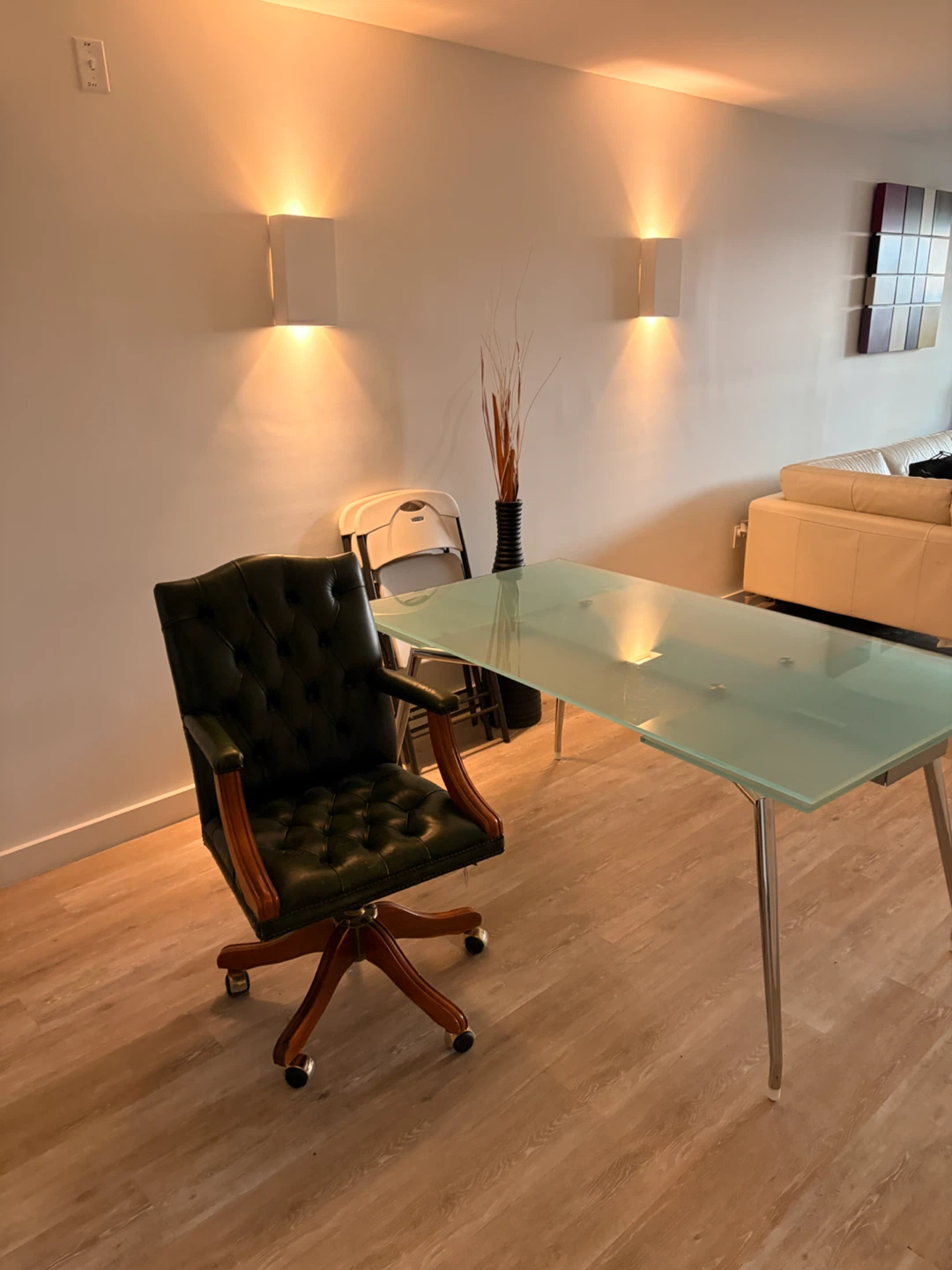 Vintage Green Leather Office Chair