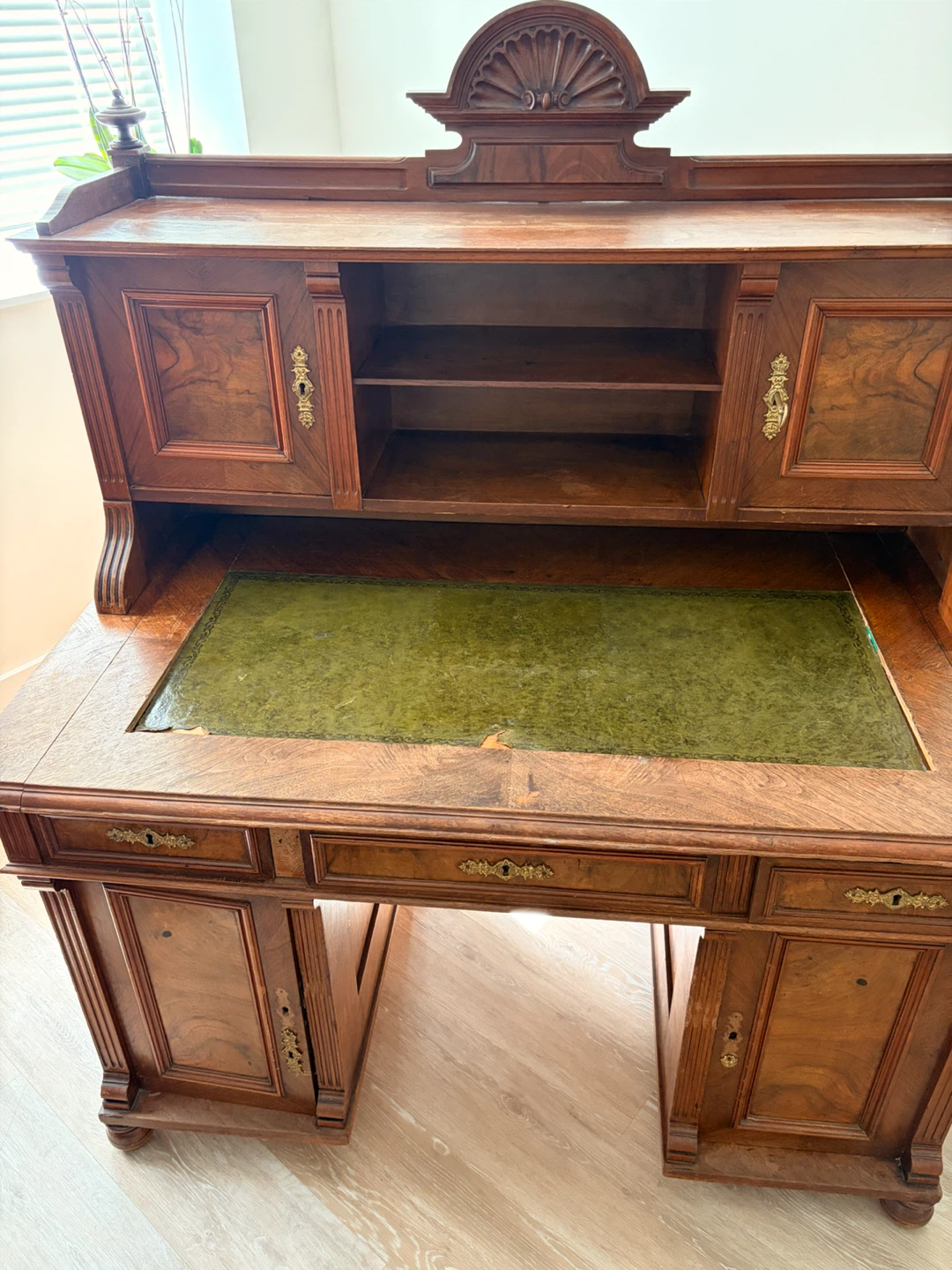 Antique Wooden Desk with Hutch