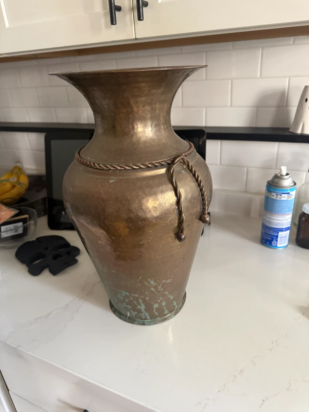 Vintage Hammered Brass Vase 16 Inch