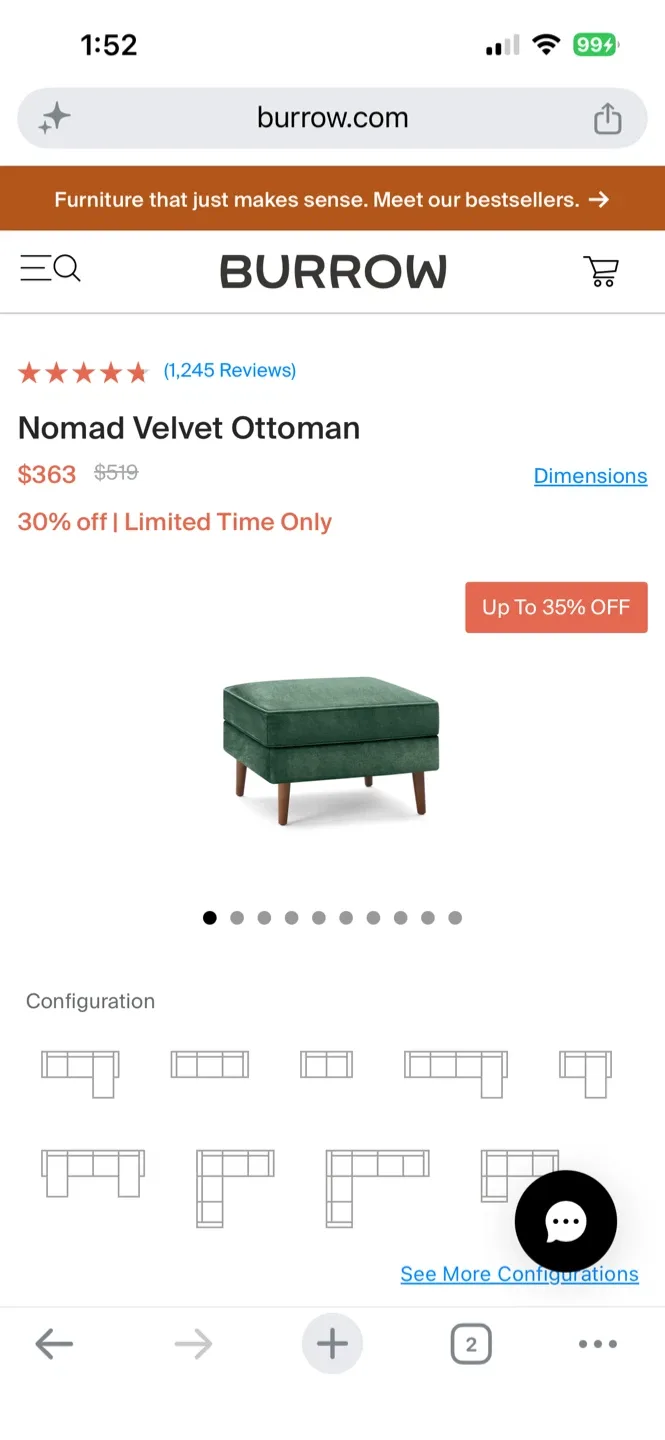 Green Burrow Ottoman - photo 3