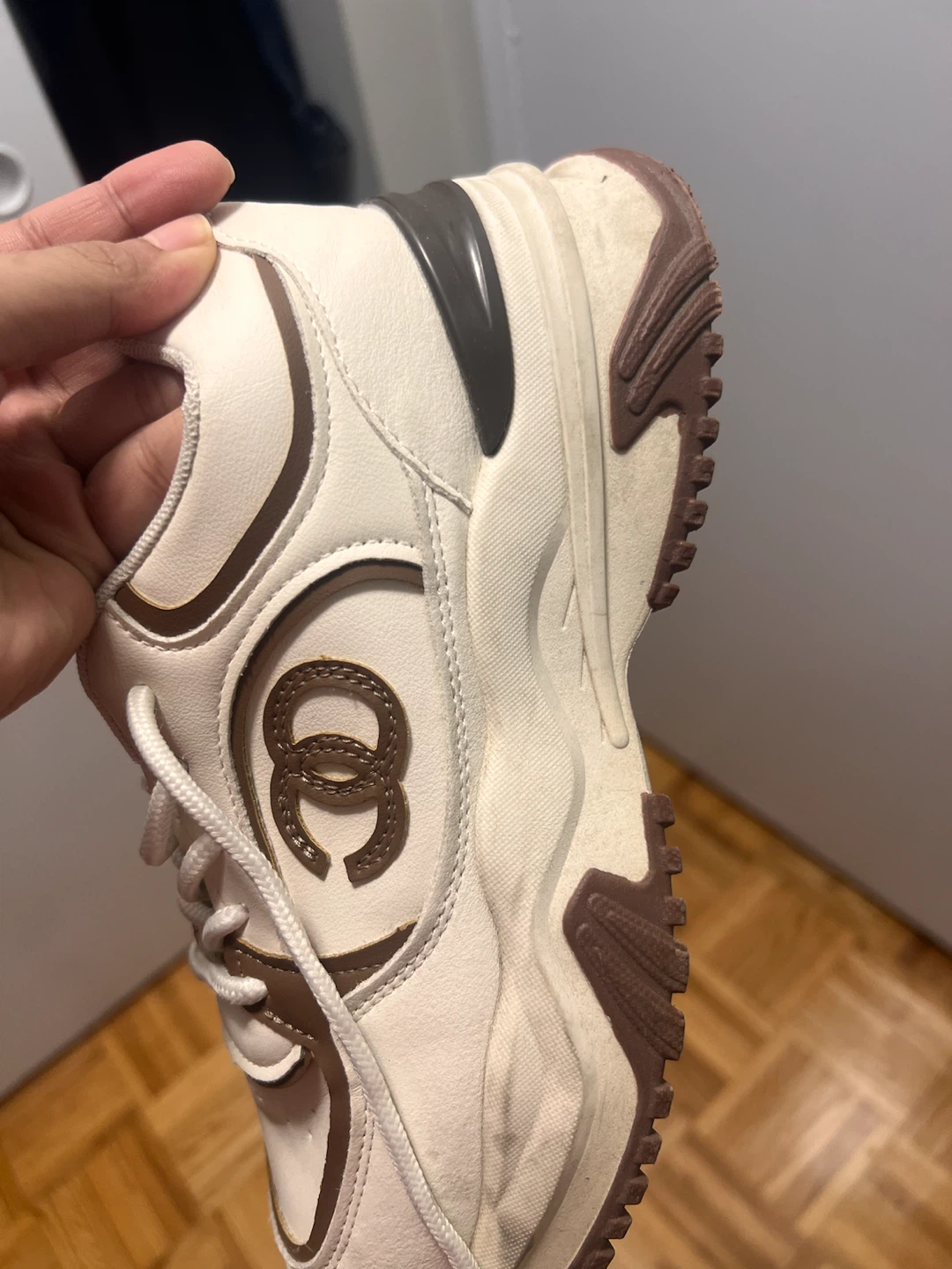 White & Brown Chunky Sneakers