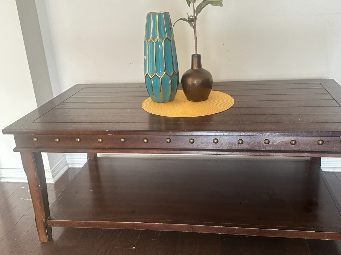 Rustic Dark Wood Coffee Table Set with Matching Side Tables