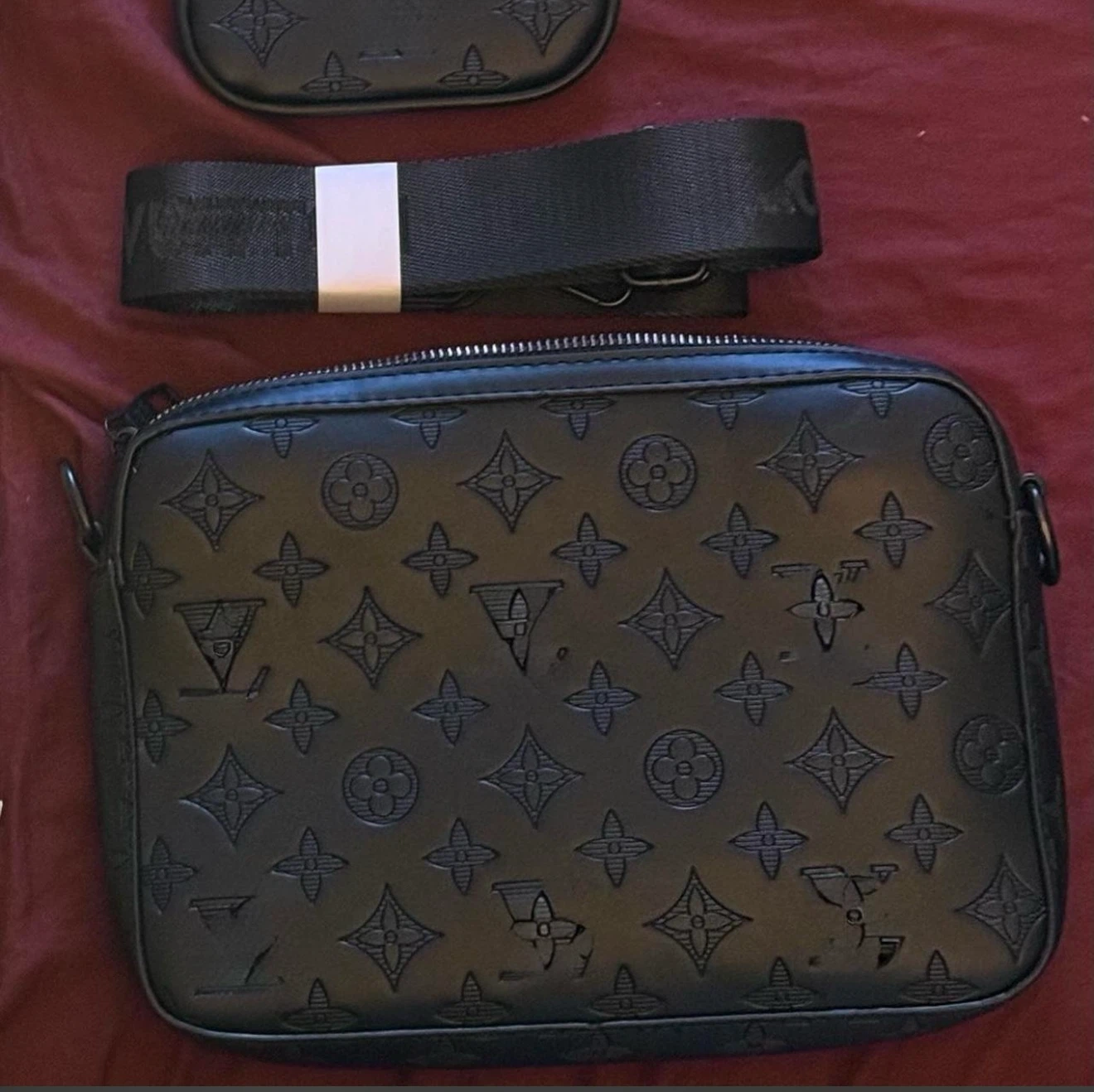 Black Embossed Crossbody Bag :