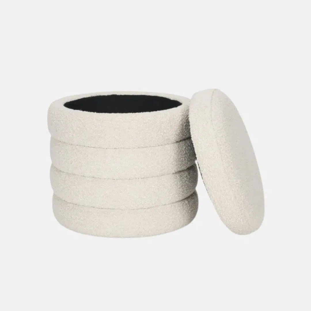 Cream boucle Round Storage Ottoman - photo 3