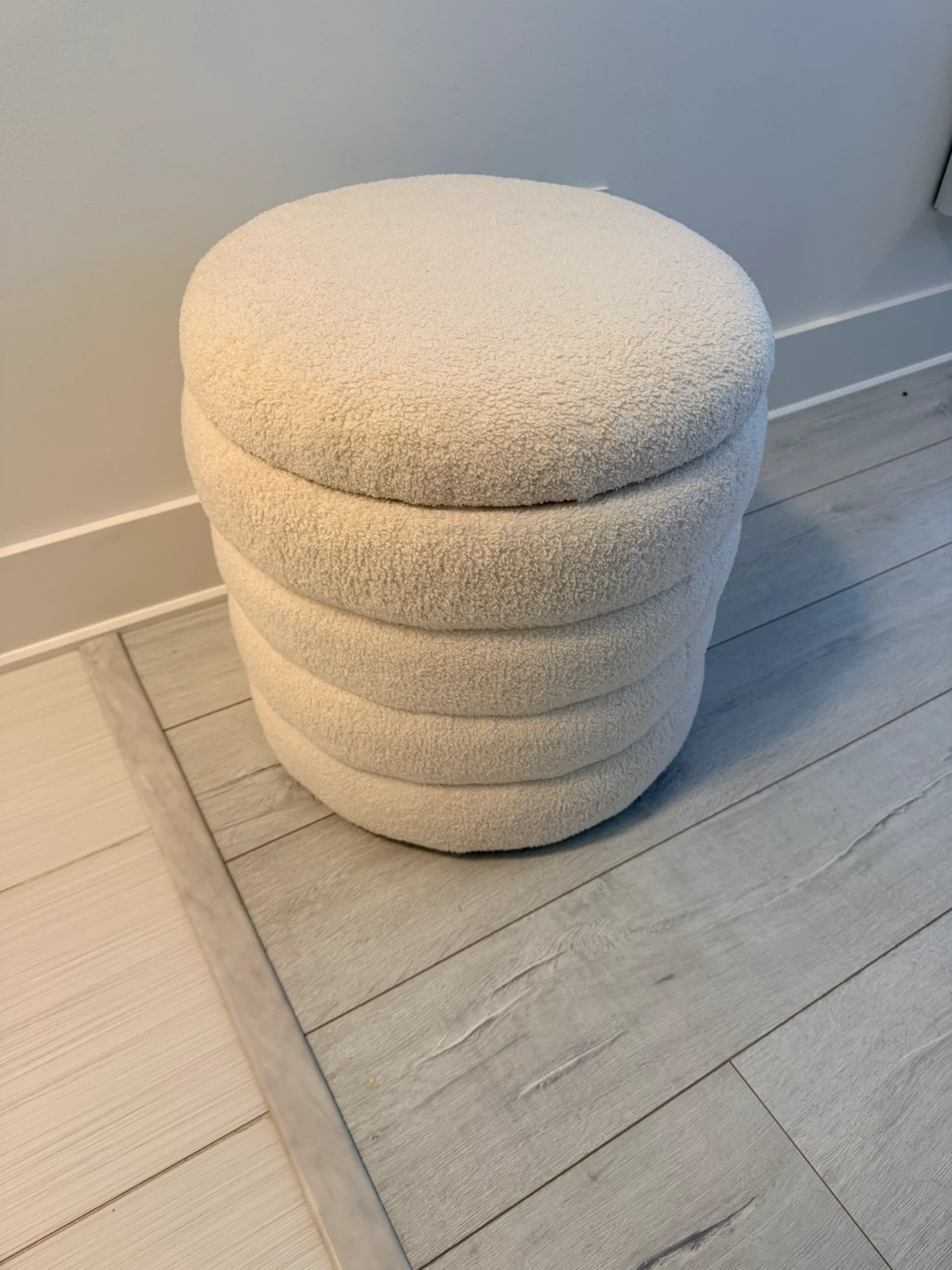 Cream boucle Round Storage Ottoman - photo 5
