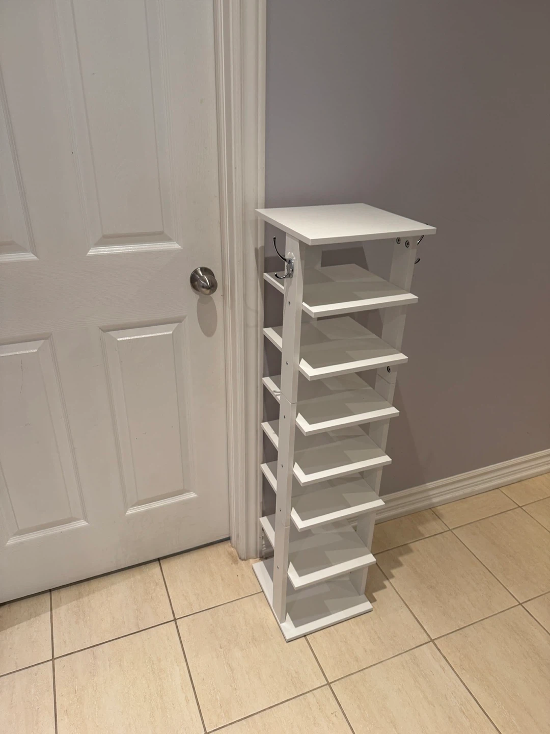 White 8-Tier Shoe Rack with Hooks