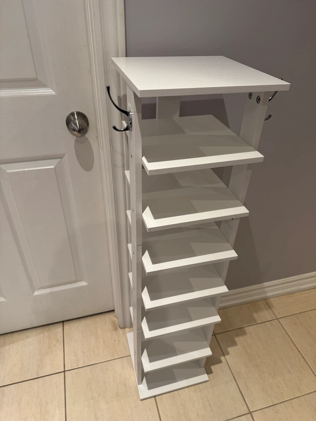 White 8-Tier Shoe Rack with Hooks - photo 2