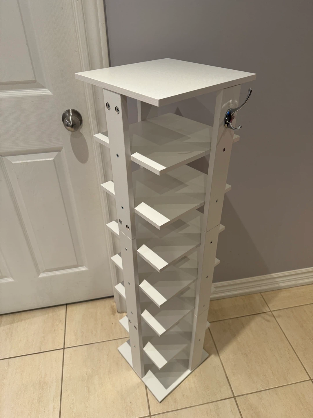 White 8-Tier Shoe Rack with Hooks - photo 3