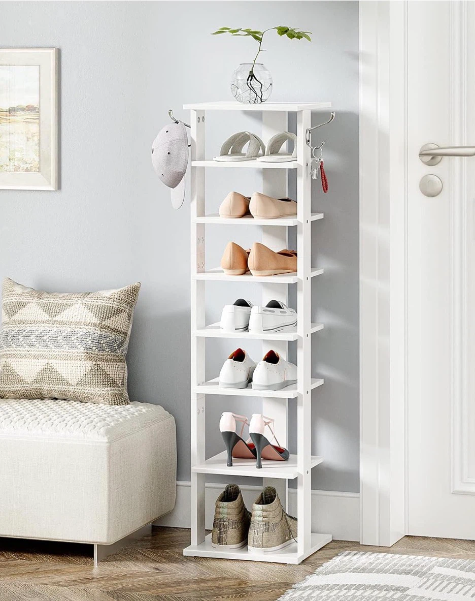 White 8-Tier Shoe Rack with Hooks - photo 5