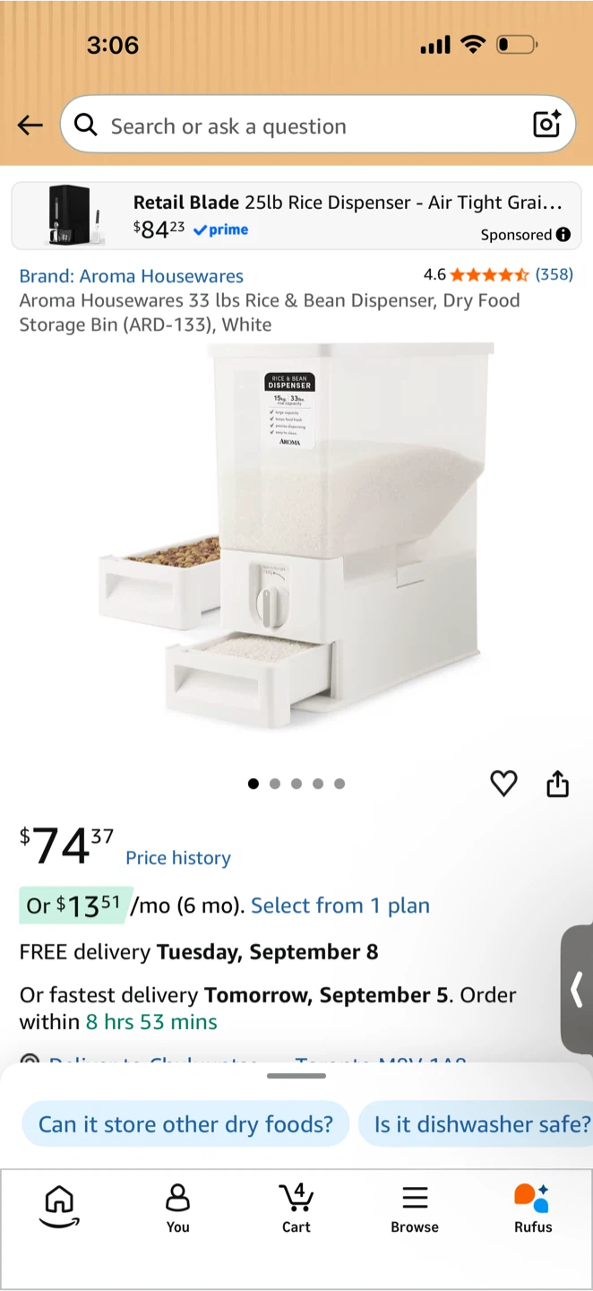 Aroma Housewares 33 lb Rice & Bean Dispenser