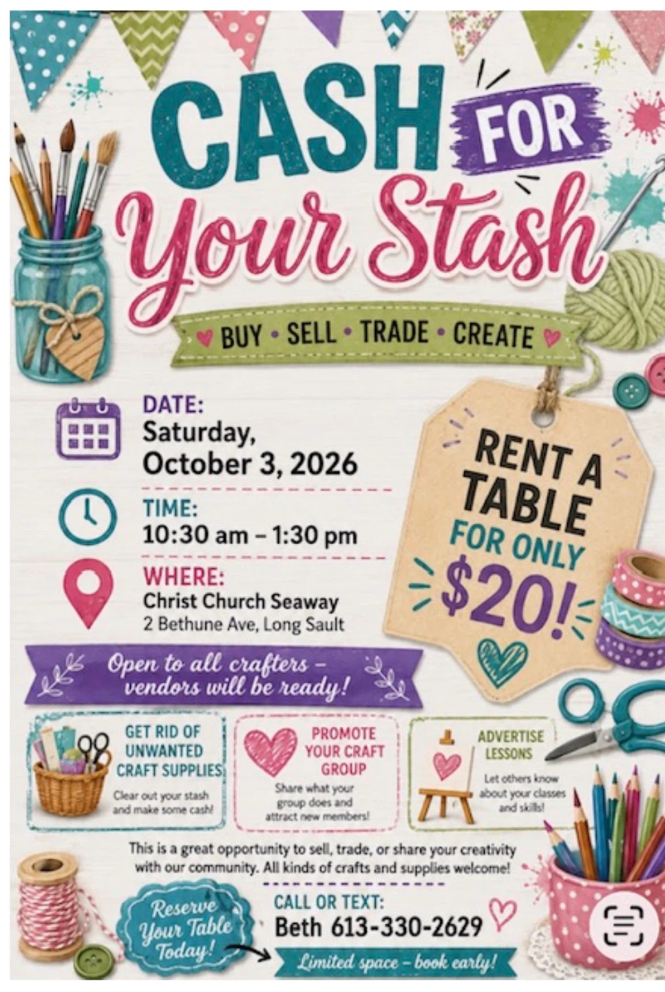 Cash for Your Stash Craft Fair Vendor Table Rental