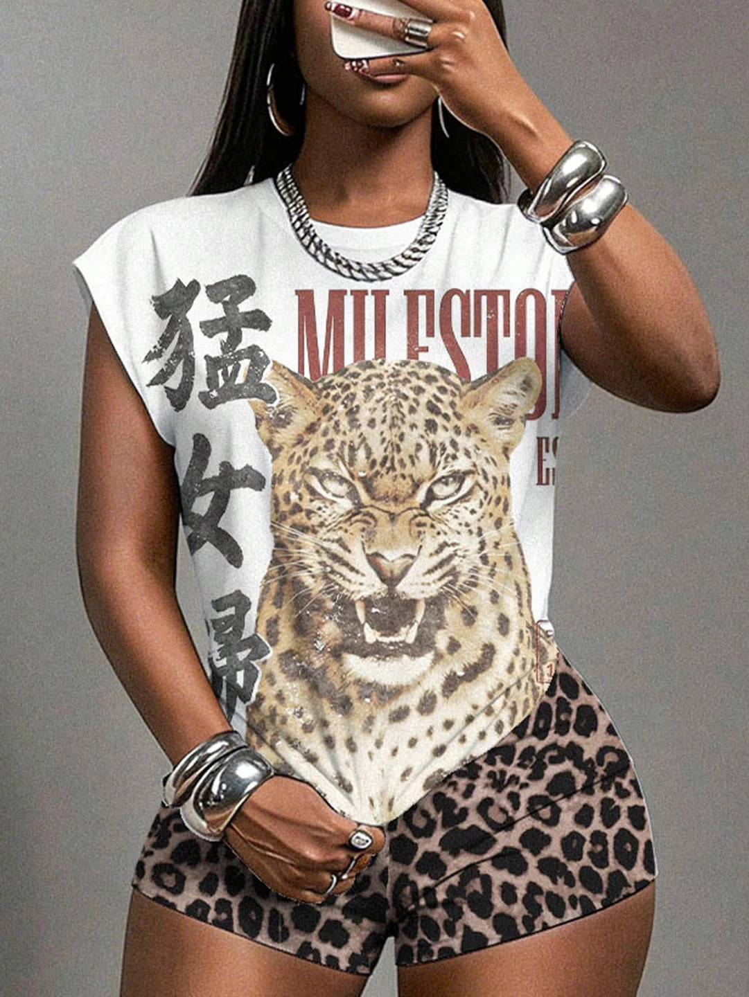 Milestone Graphic Leopard Print T-Shirt