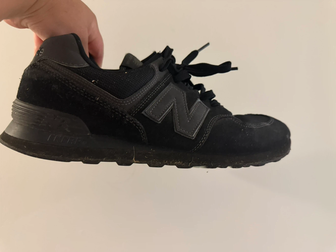 USED: New Balance 574 Black Suede Sneakers