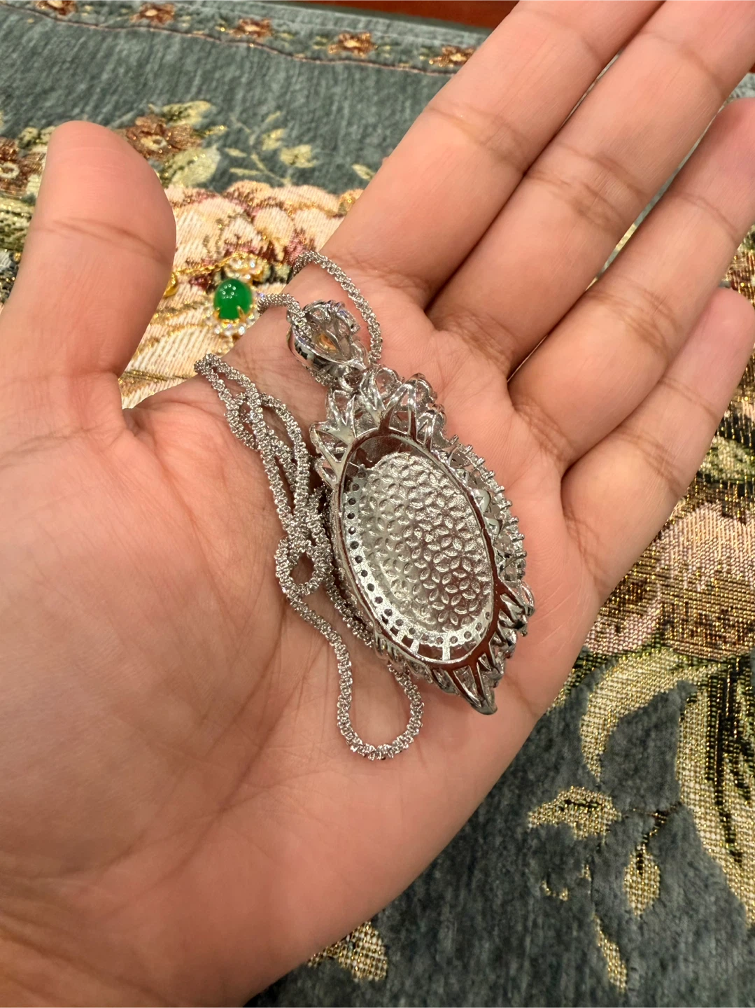 Oval Pink Gemstone Pendant Necklace with Silver Chain - photo 3
