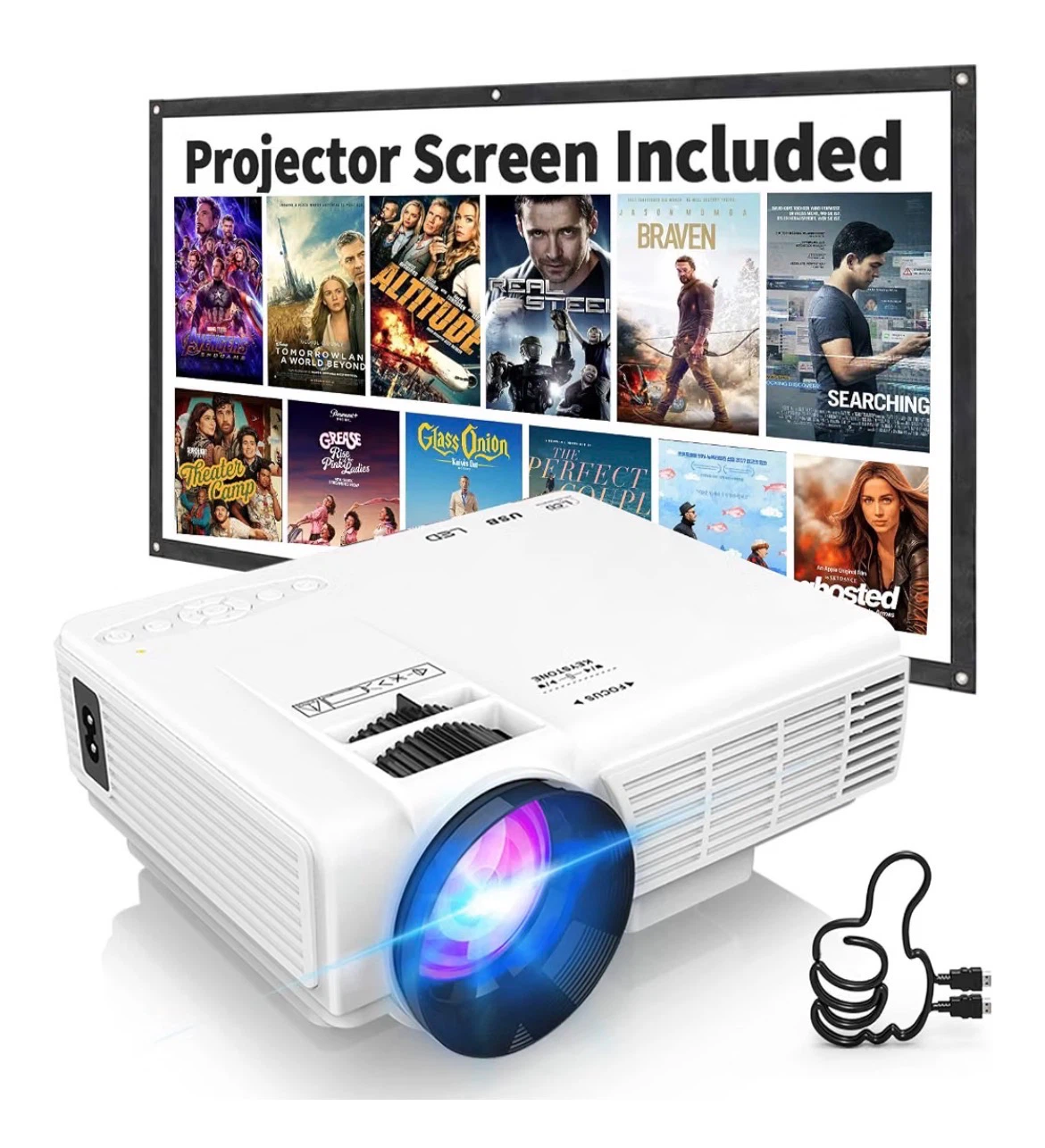 Femeiy LCD Projector with 100 Inch Projection Screen and Remote