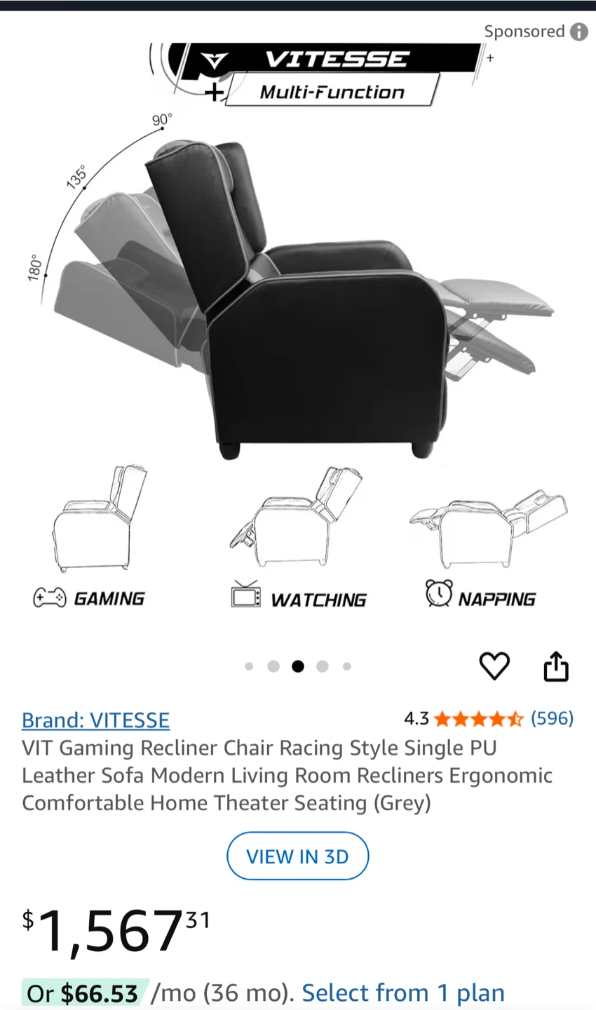 Vitesse Racing Style Gaming Recliner