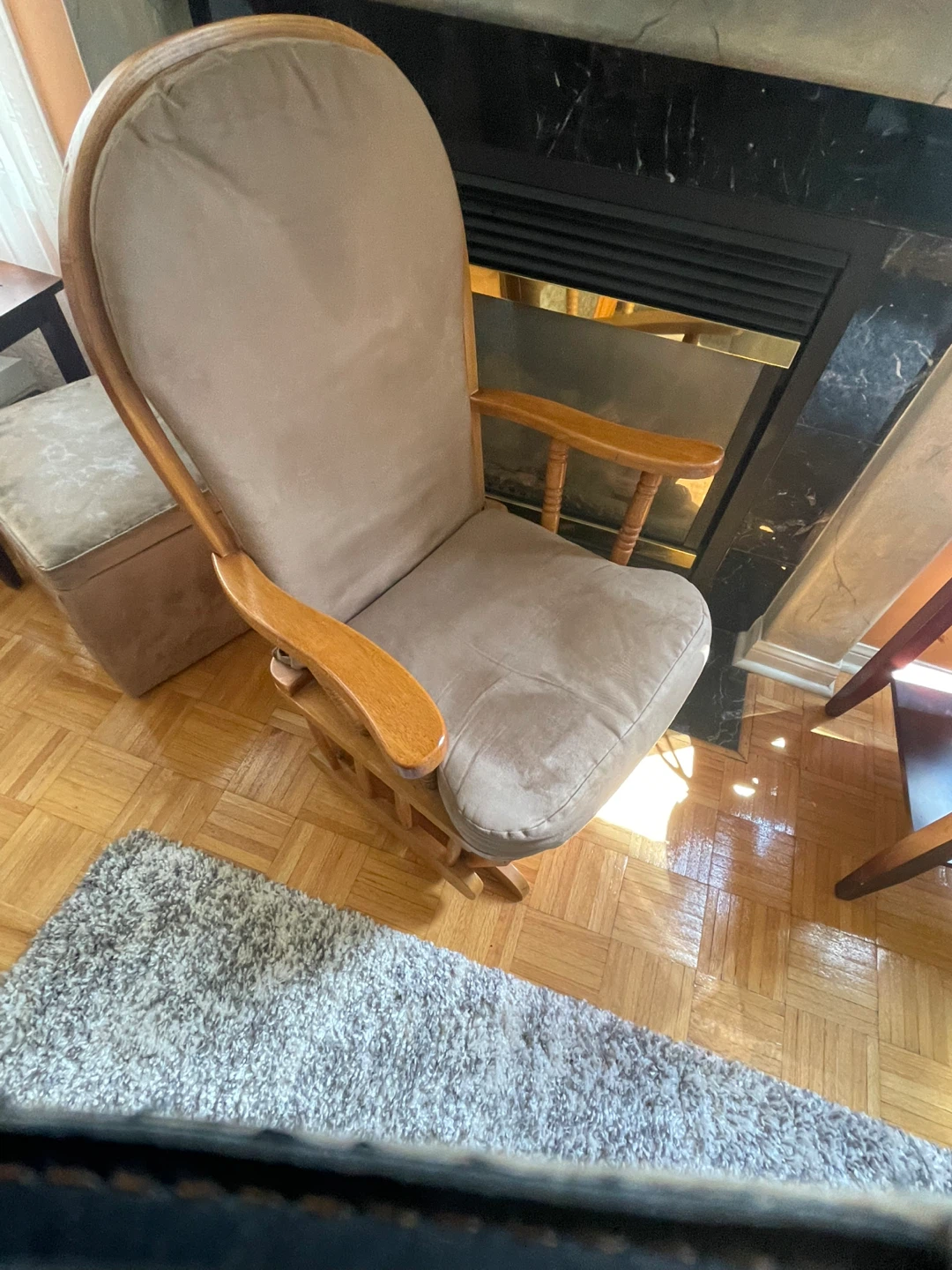 Wooden Glider Rocking Chair with Beige Cushion