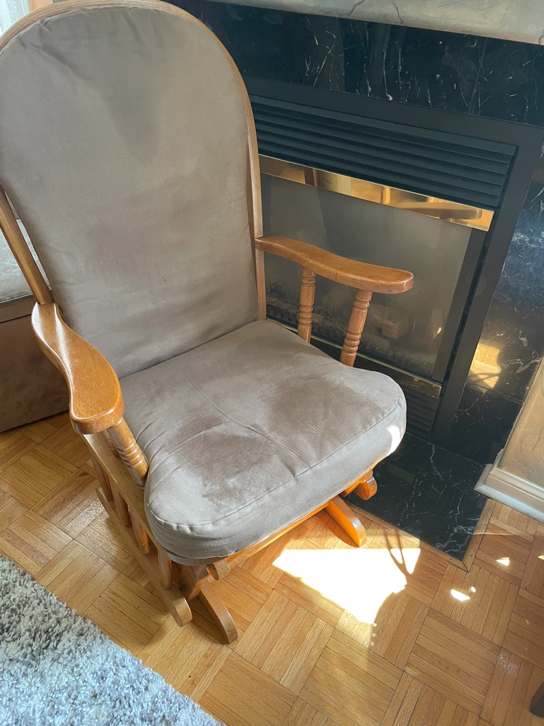 Wooden Glider Rocking Chair with Beige Cushion - photo 2