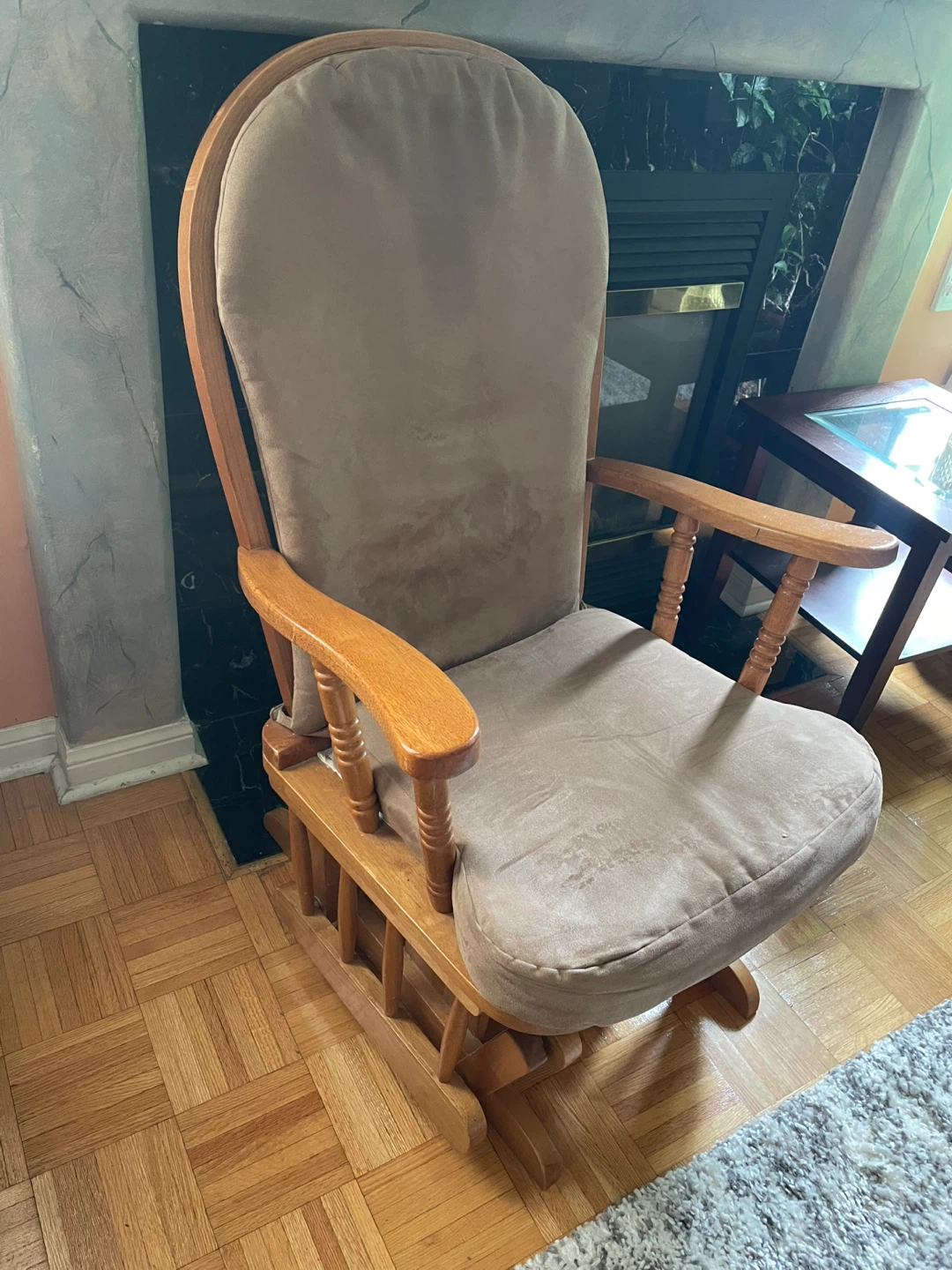 Wooden Glider Rocking Chair with Beige Cushion - photo 3