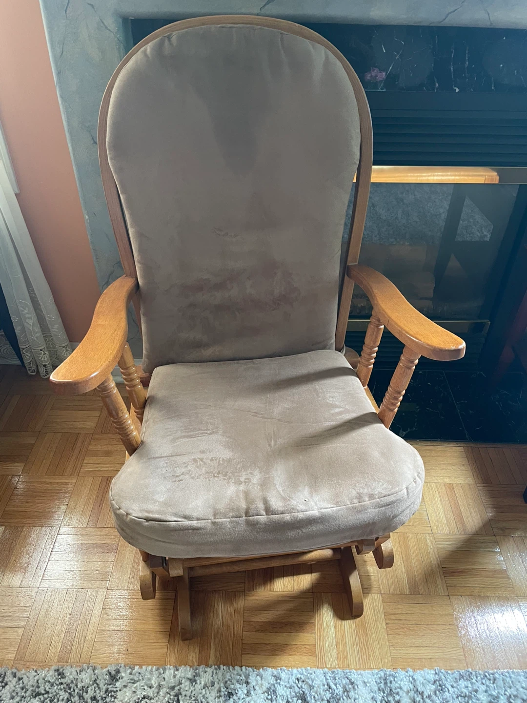 Wooden Glider Rocking Chair with Beige Cushion - photo 4