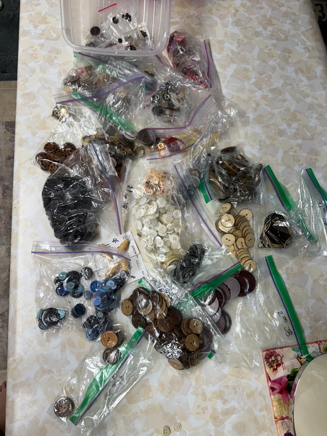 Assorted Button Collection with Storage Bin