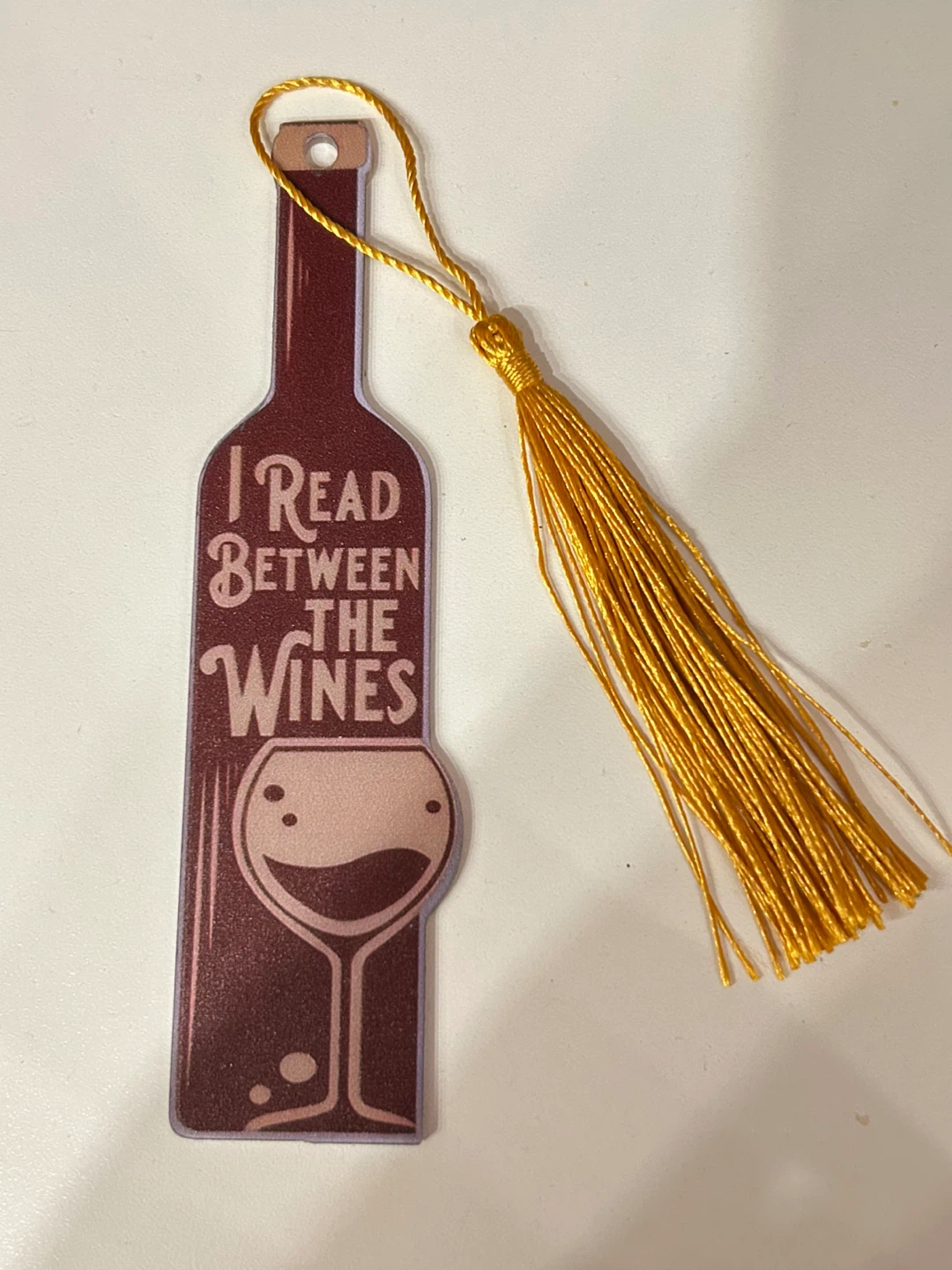 Brand New I Read Between the Wines Bookmark gold tassel small