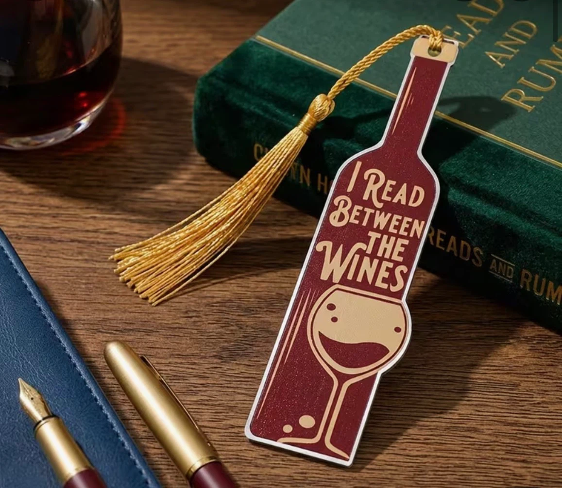 Brand New I Read Between the Wines Bookmark gold tassel small - photo 2