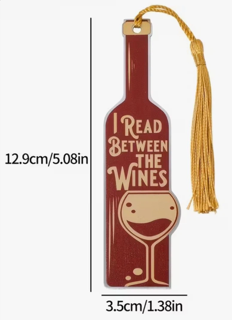 Brand New I Read Between the Wines Bookmark gold tassel small - photo 3
