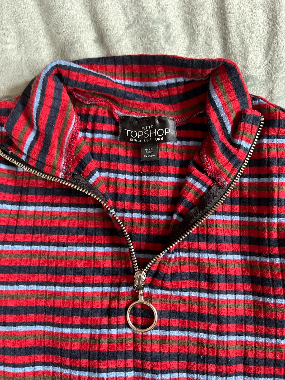 Topshop Striped Zip Neck Ribbed Top - photo 2
