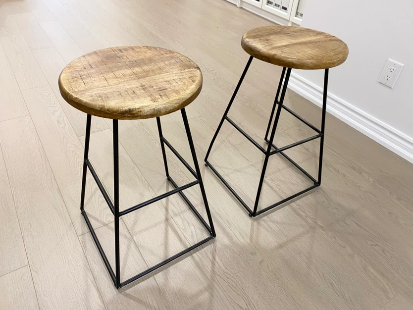 Set of 2 Solid Wood 25” Counter Stools Brown and Black