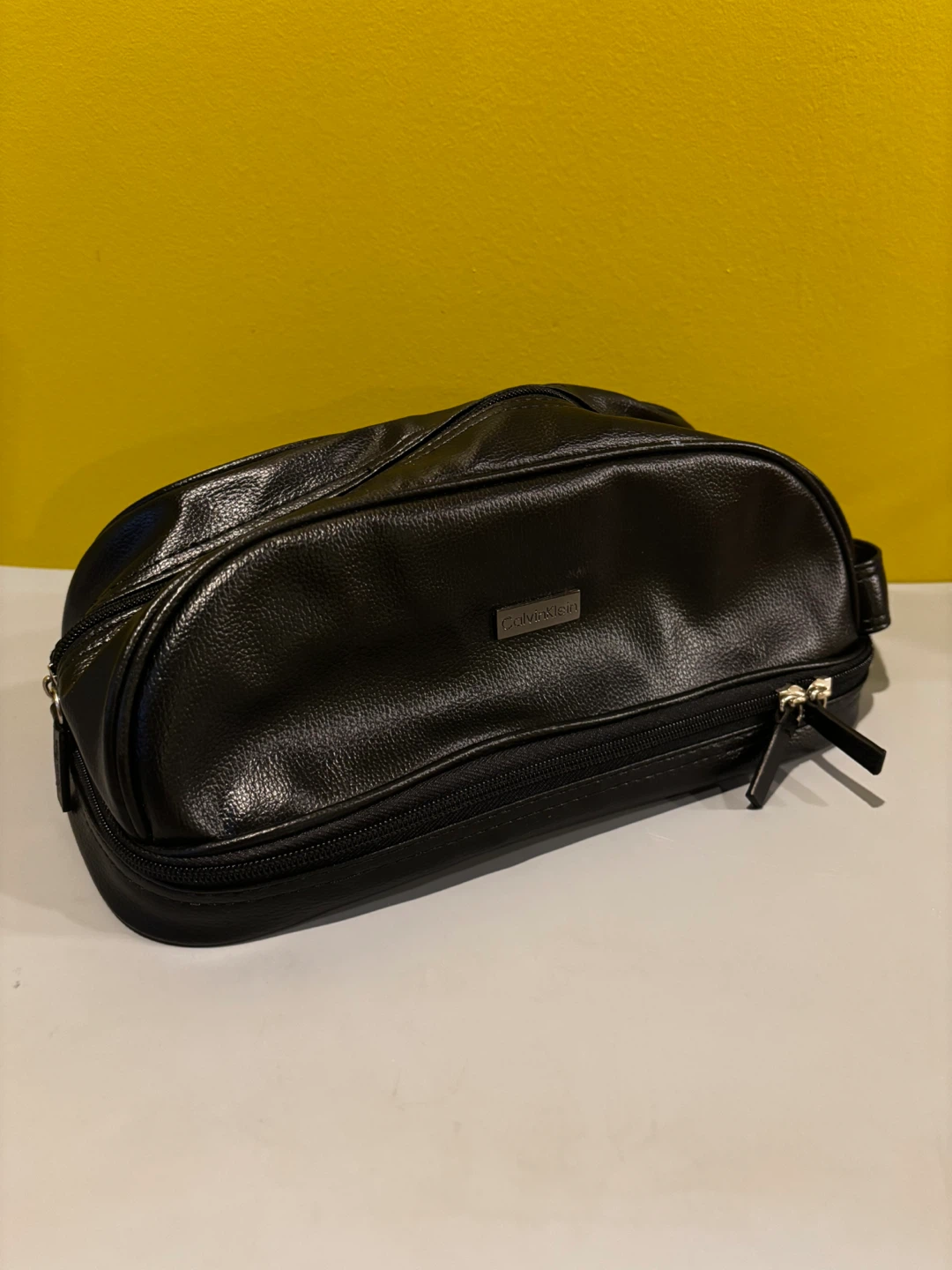 Calvin Klein Black Leather Toiletry Bag