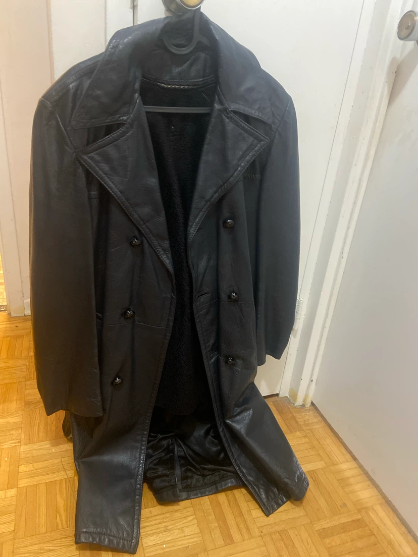 Black leather trench coat