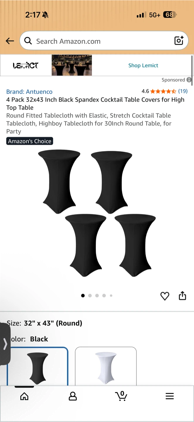12 Pack Black Spandex Tablecloths for 30" Cocktail Tables