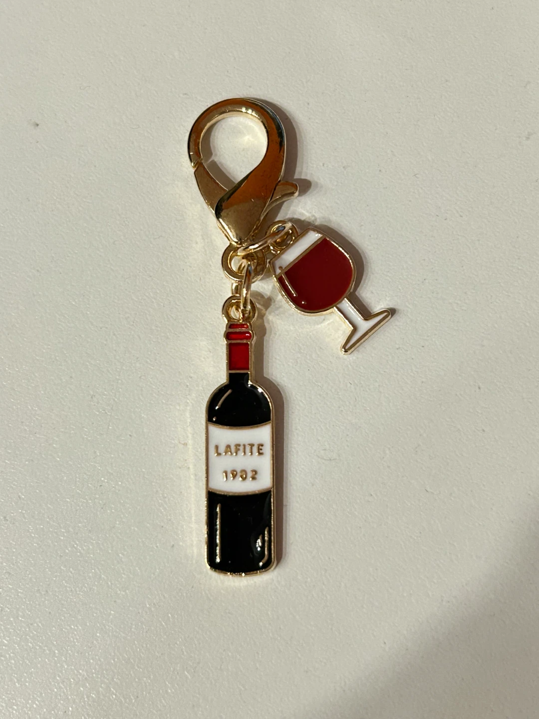 New Lafite 1982 Wine Bottle and Glass Charm Keychain
