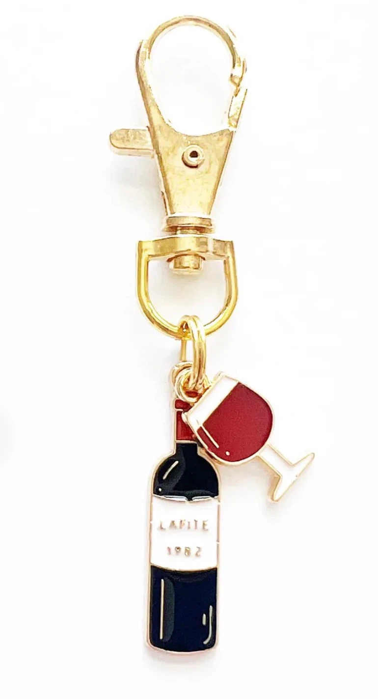New Lafite 1982 Wine Bottle and Glass Charm Keychain - photo 2