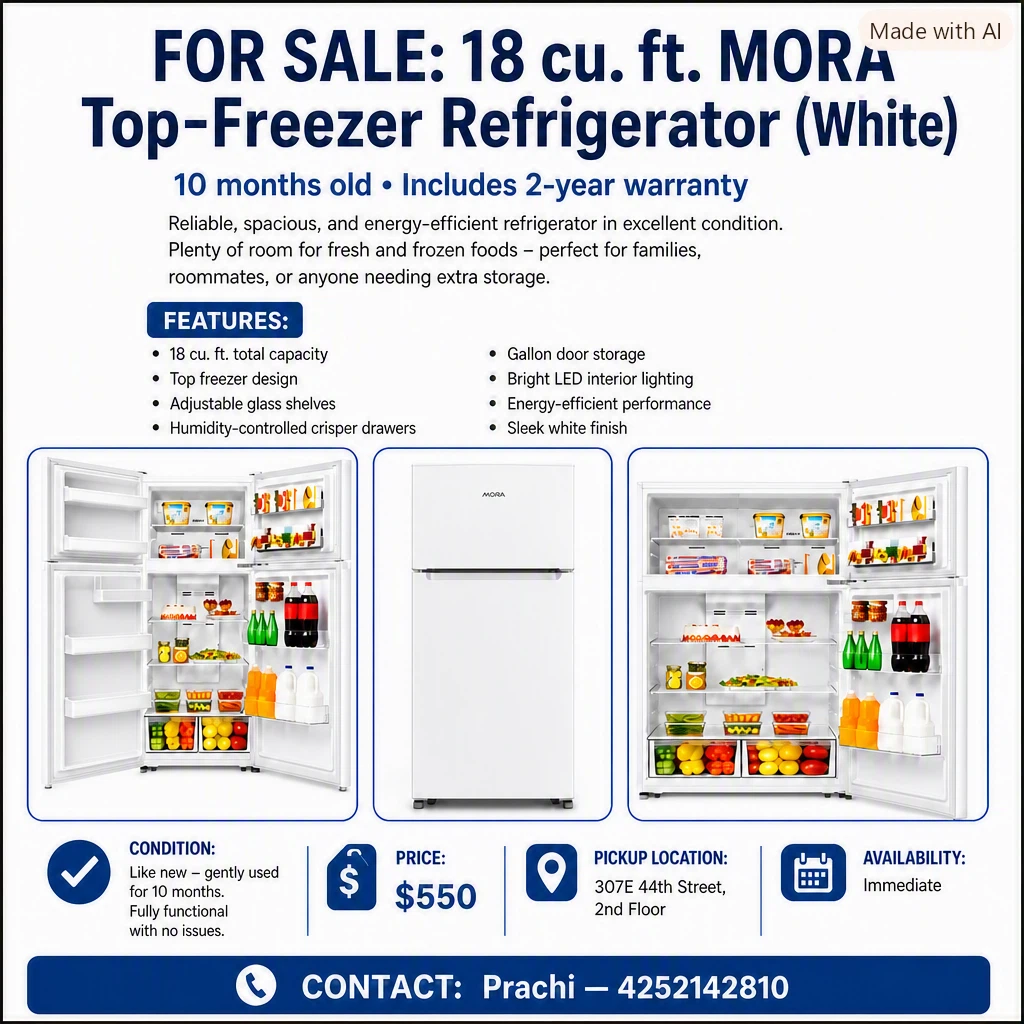 MORA 18 cu. ft. Top-Freezer Refrigerator