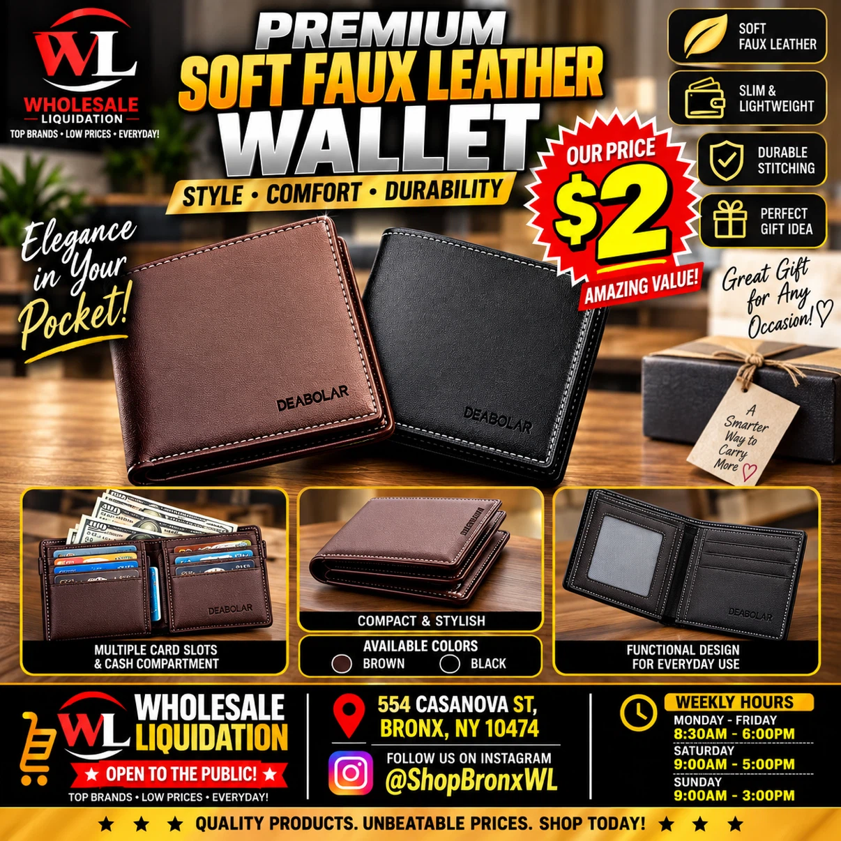 DEABOLAR Premium Soft Faux Leather Wallet