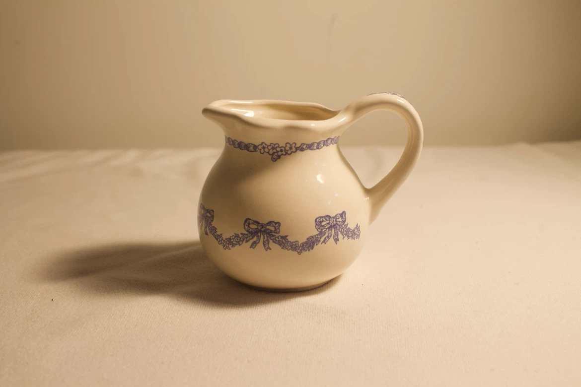 Blue & White Bow Decorated Creamer Transferware